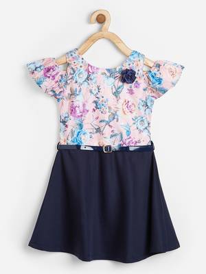 Pink printed cotton kids-frocks 1