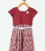 Maroon printed velvet kids-frocks