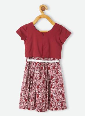 Maroon printed velvet kids-frocks 2