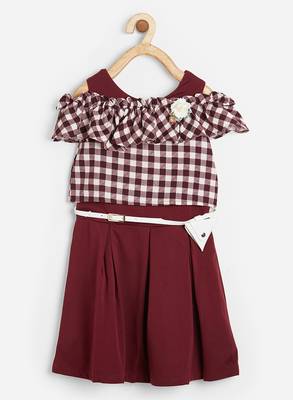 Maroon printed cotton kids-frocks 1