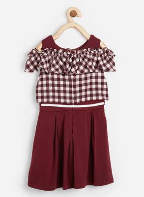 Maroon printed cotton kids-frocks 2
