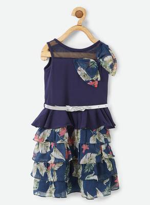Blue printed linen kids-frocks 1