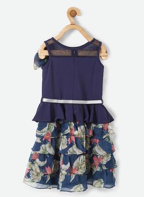Blue printed linen kids-frocks 2