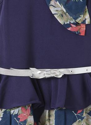 Blue printed linen kids-frocks 3