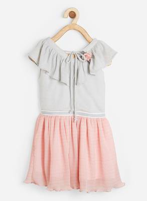 Pink printed satin kids-frocks 1