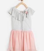 Pink printed satin kids-frocks