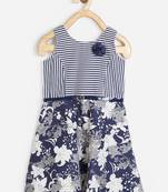 Blue printed cotton kids-frocks
