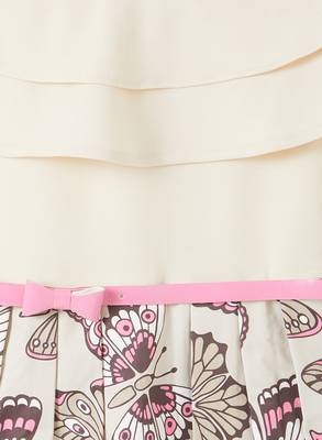 Beige printed velvet kids-frocks 3