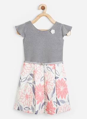 Grey printed velvet kids-frocks 1
