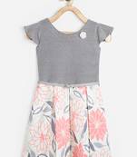 Grey printed velvet kids-frocks