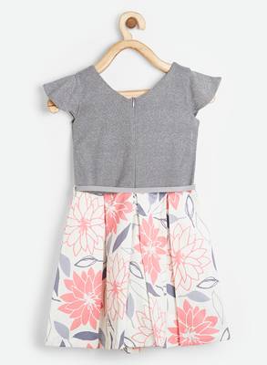 Grey printed velvet kids-frocks 2
