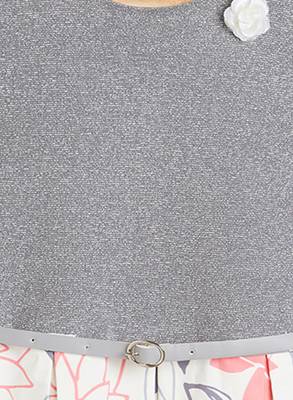 Grey printed velvet kids-frocks 3