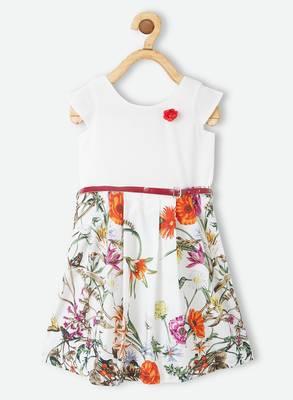 White printed polyester kids-frocks 1