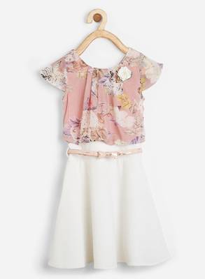 Pink printed satin kids-frocks 1