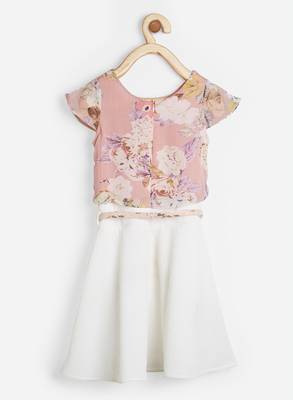Pink printed satin kids-frocks 2