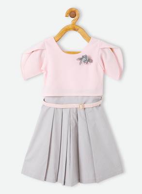 Pink plain velvet kids-frocks 1