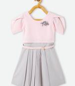 Pink plain velvet kids-frocks