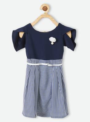 Blue printed velvet kids-frocks 1
