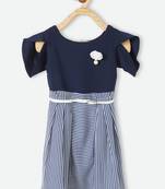 Blue printed velvet kids-frocks