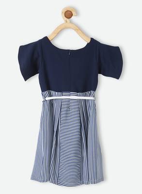Blue printed velvet kids-frocks 2