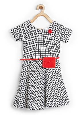 White printed blended cotton kids-frocks 1