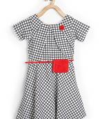 White printed blended cotton kids-frocks