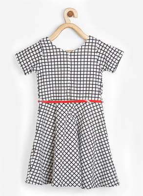 White printed blended cotton kids-frocks 2