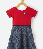 Red printed linen kids-frocks