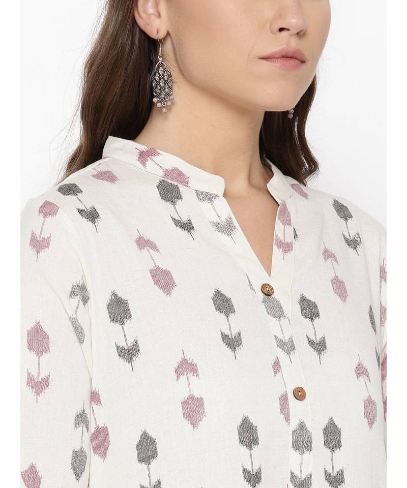 off white printed cotton kurtis