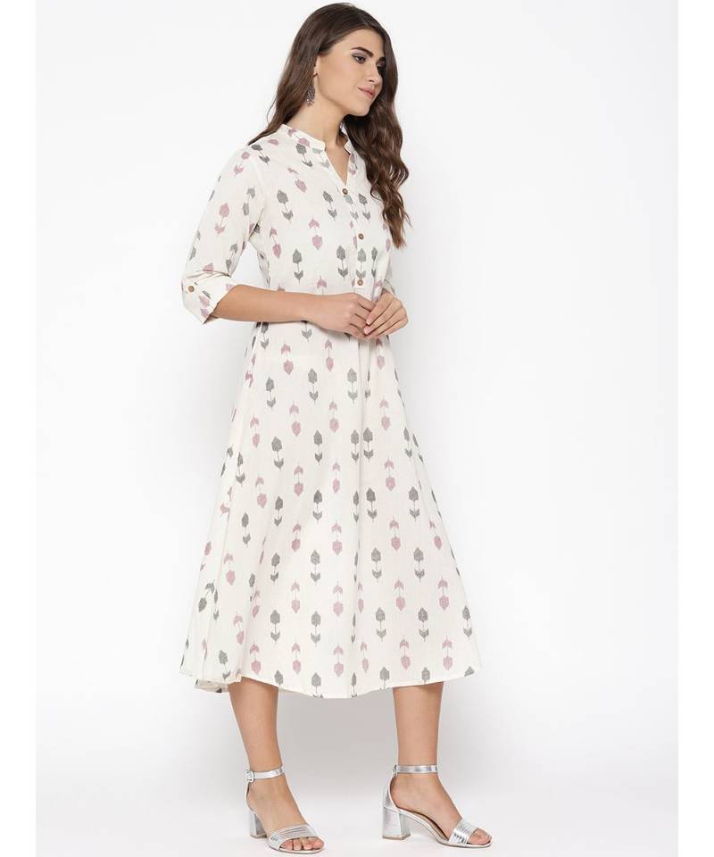 off white printed cotton kurtis