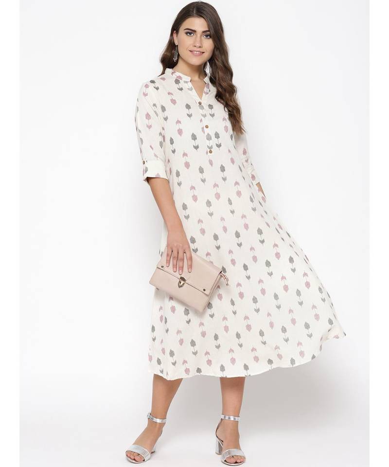 off white printed cotton kurtis