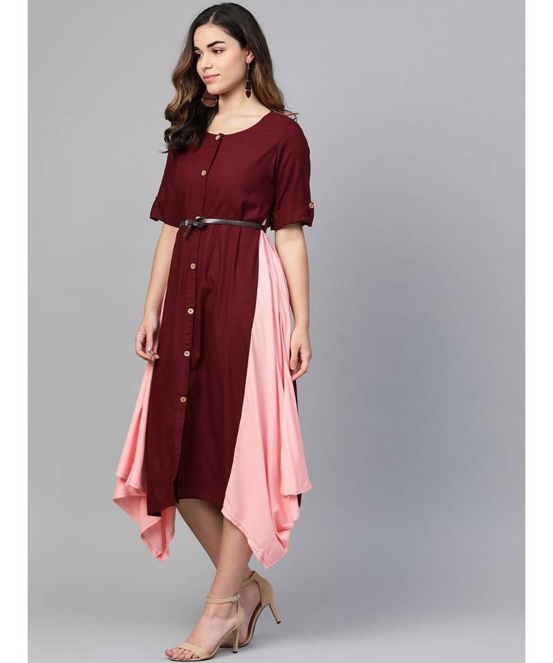 maroon plain rayon kurtis