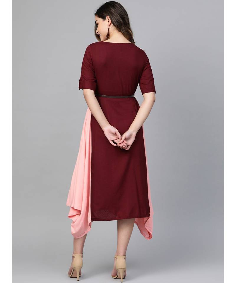maroon plain rayon kurtis