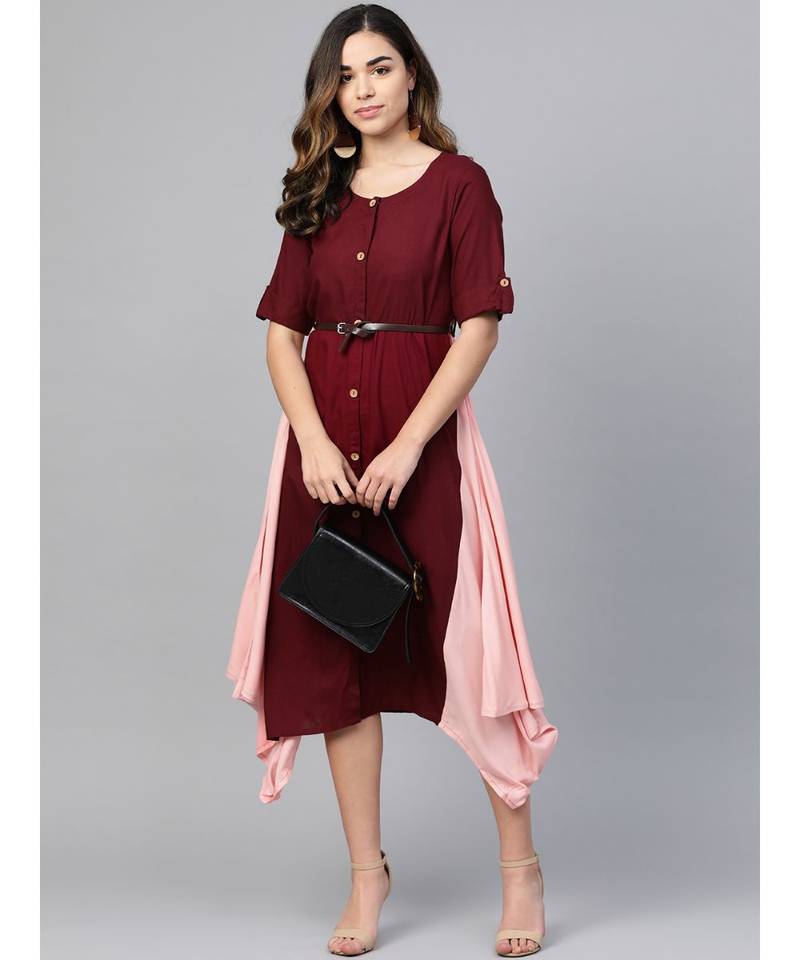 maroon plain rayon kurtis