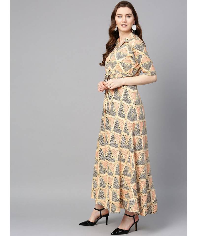 beige printed rayon kurtis