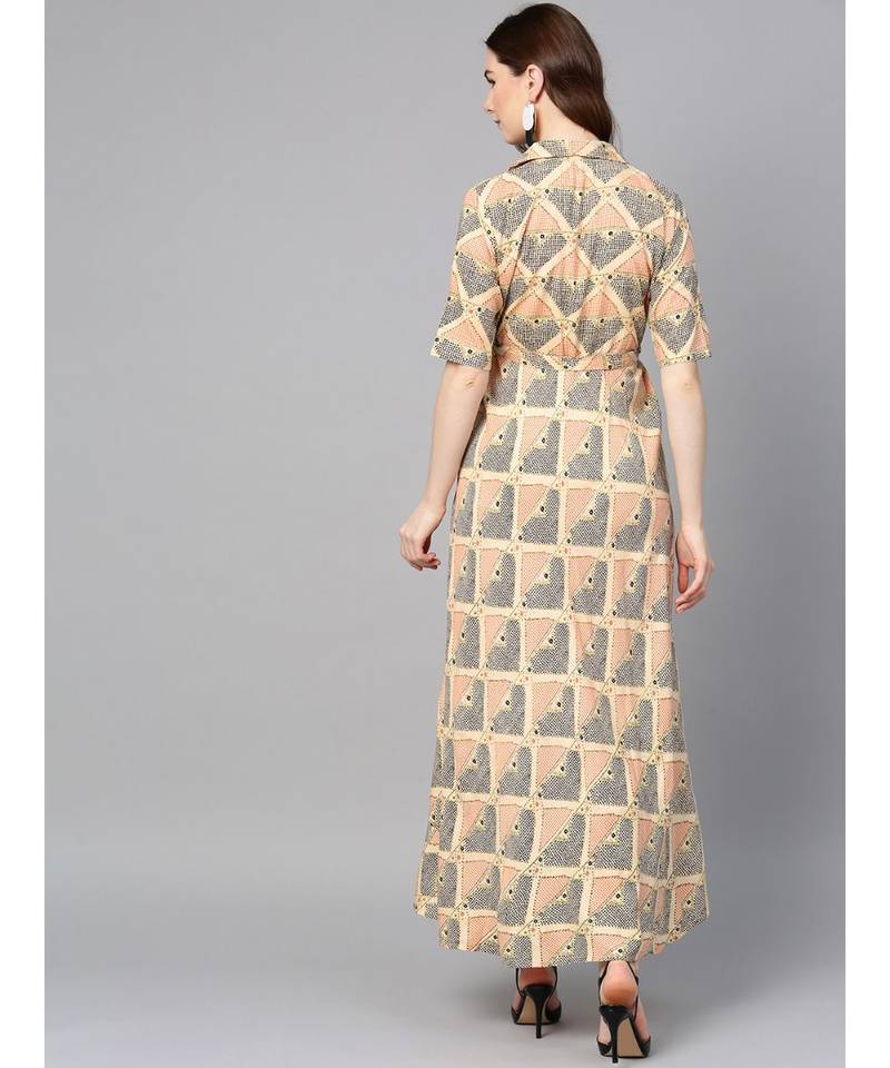 beige printed rayon kurtis