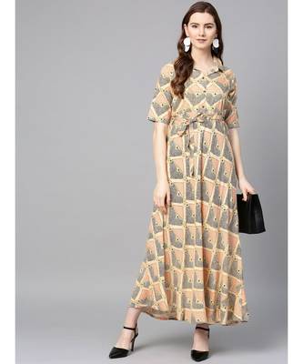 beige printed rayon kurtis 5