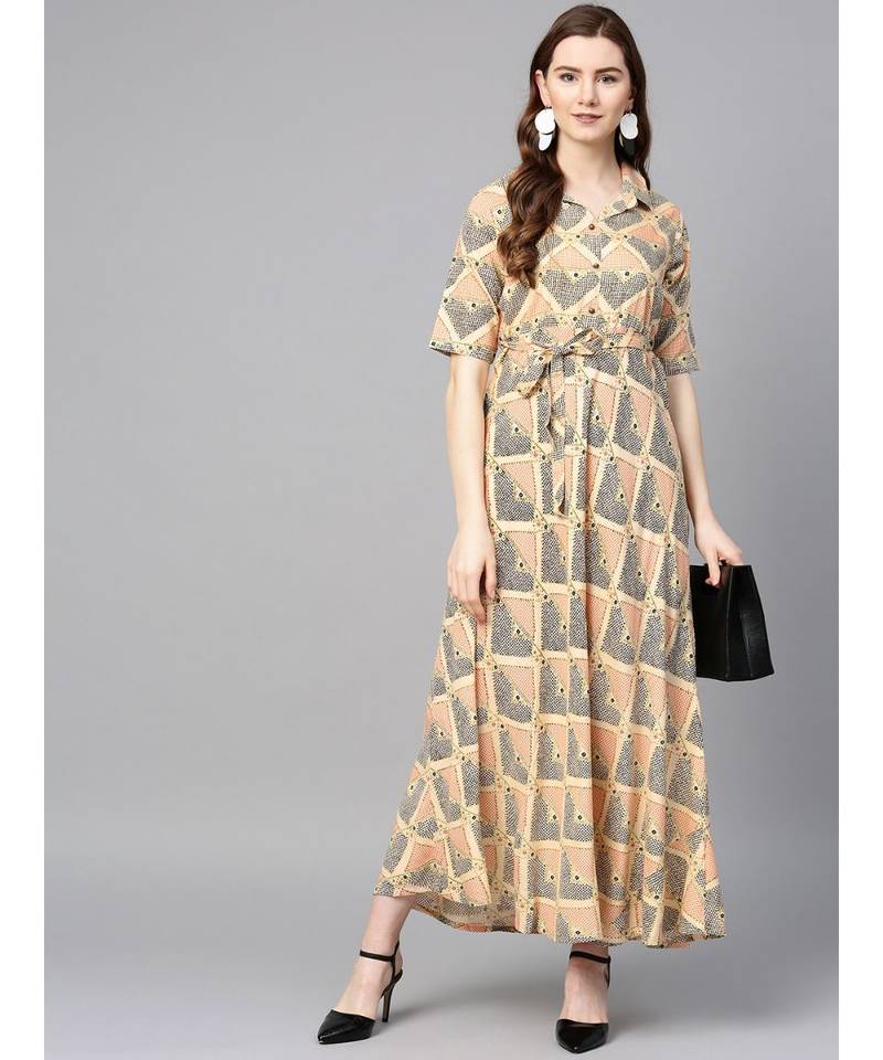 beige printed rayon kurtis