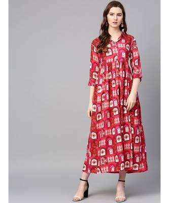 red printed rayon kurtis 1