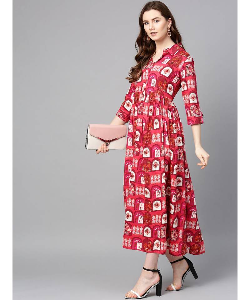 red printed rayon kurtis