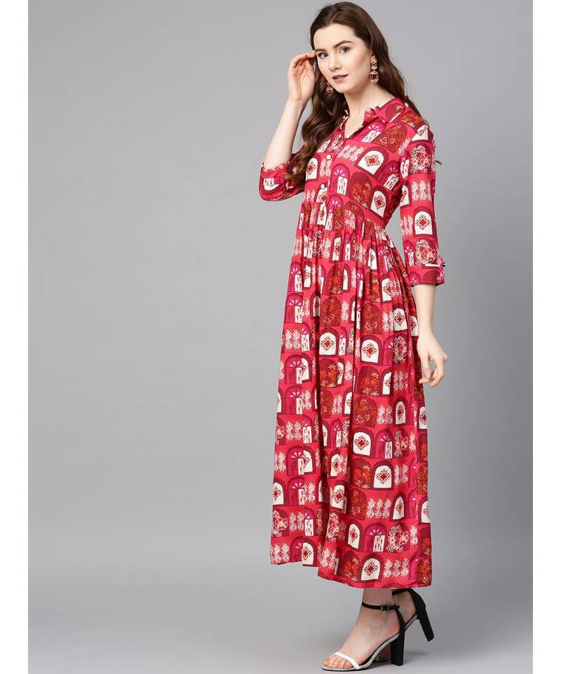 red printed rayon kurtis