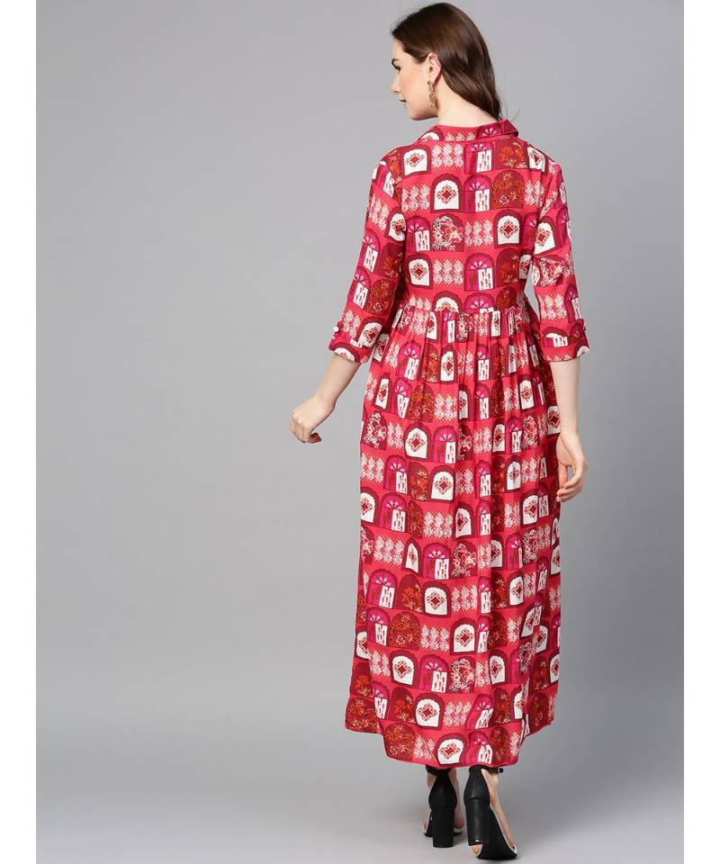 red printed rayon kurtis