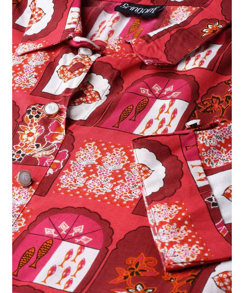 red printed rayon kurtis