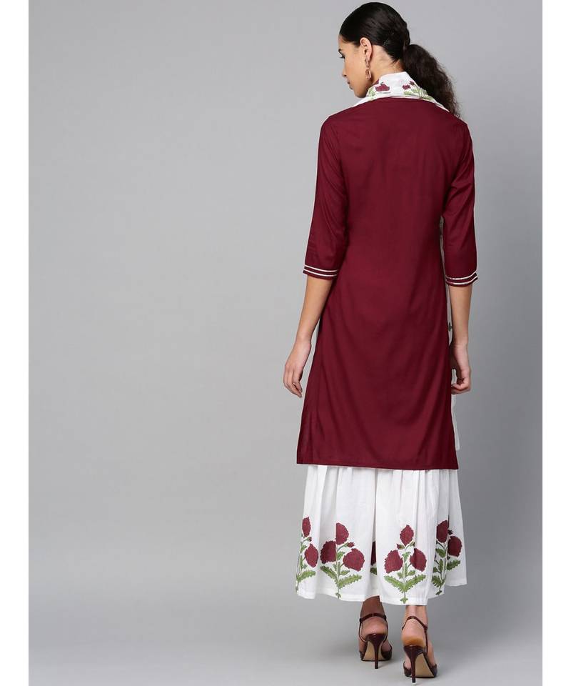maroon plain rayon kurta-sets
