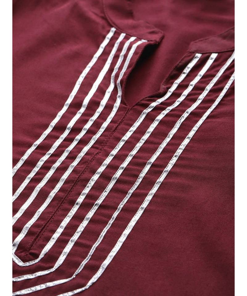 maroon plain rayon kurta-sets