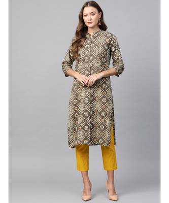 green printed cotton kurta-sets 1