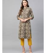 green printed cotton kurta-sets