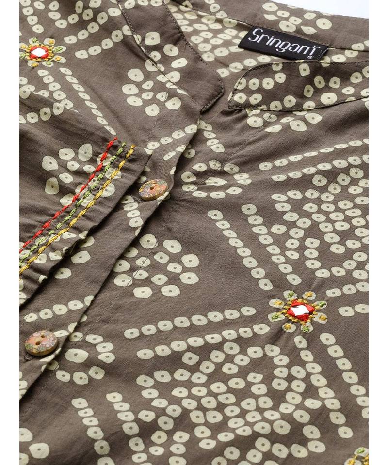 green printed cotton kurta-sets