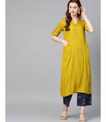 mustard plain rayon kurta-sets