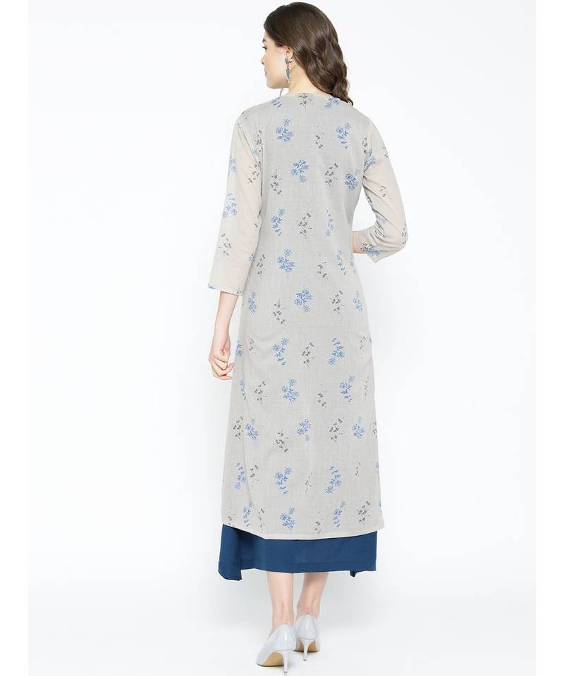 grey printed cotton kurtis
